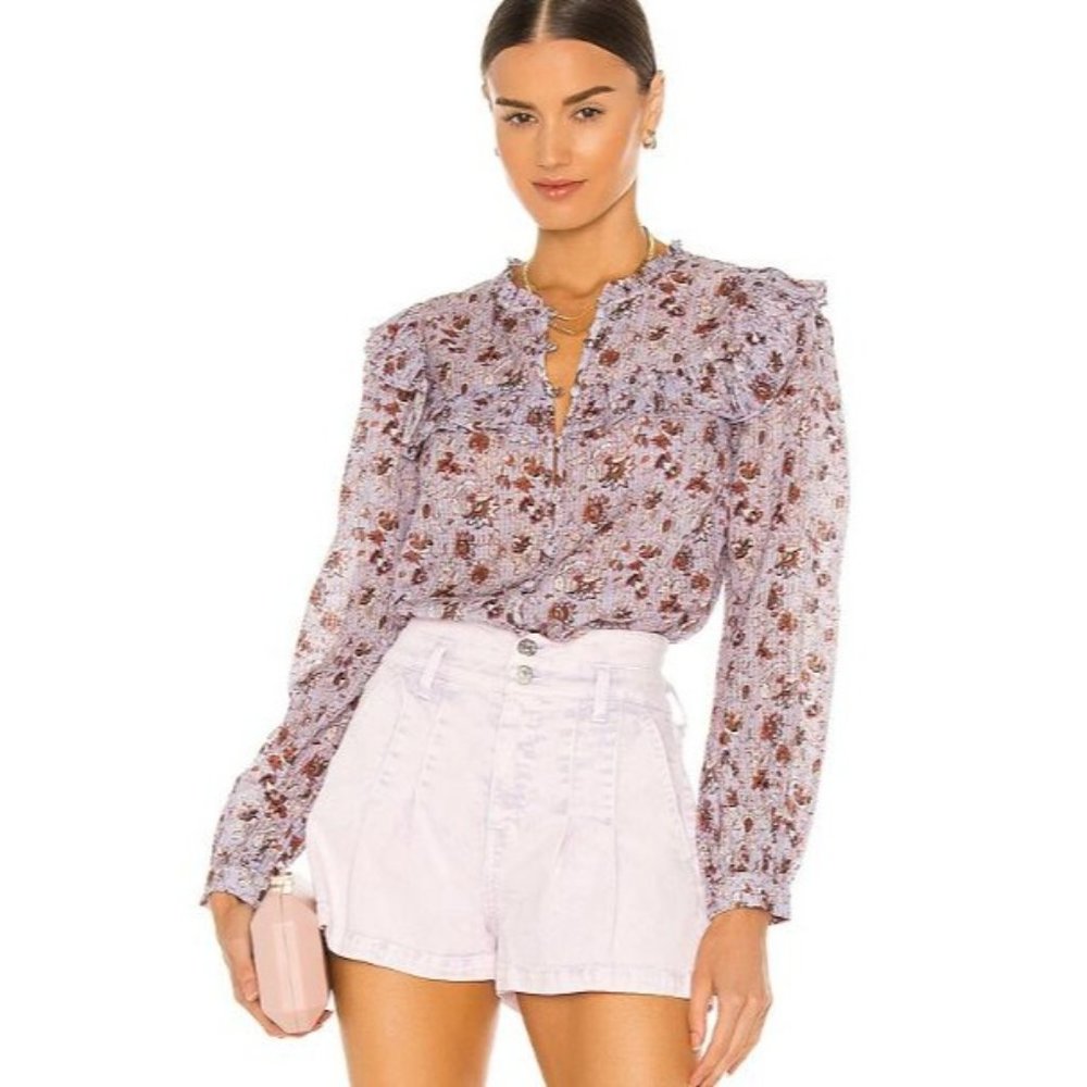 Veronica Beard Floral Blouse in Purple and Brown